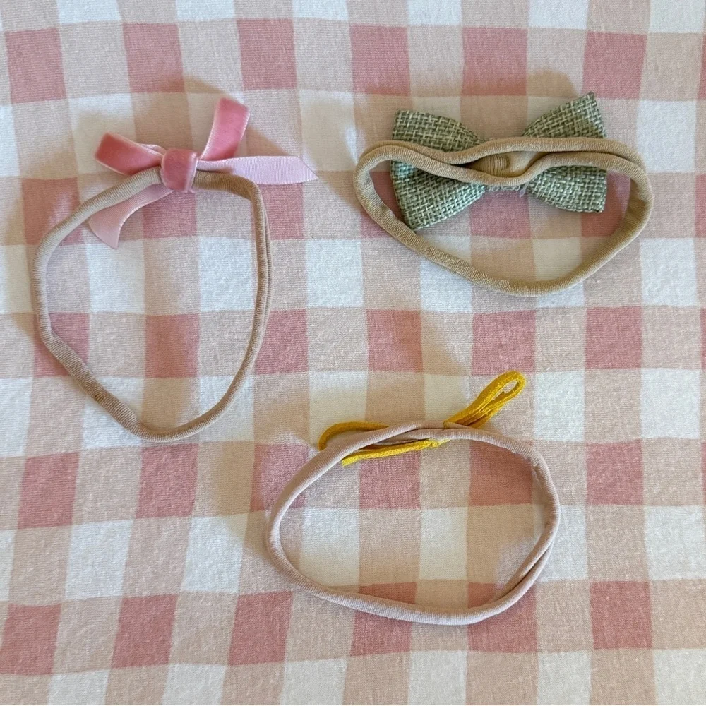 Baby Hair Bow Headband Set - Pink, Green, Yellow